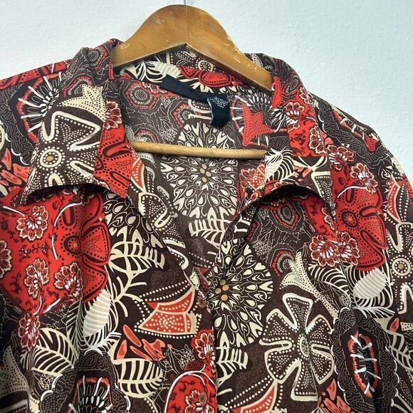 Maggie Barnes Multicolor Brown Red Floral Button Front Shirt Top Plus Size 4X - Picture 5 of 12